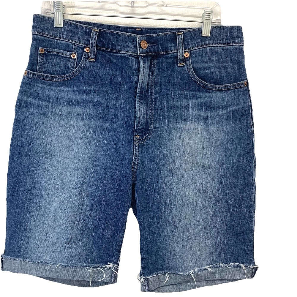 Gap Denim Bermuda High Rise Shorts 9"‎ Woman 30/10  Pockets Cuffed Blue Stretch